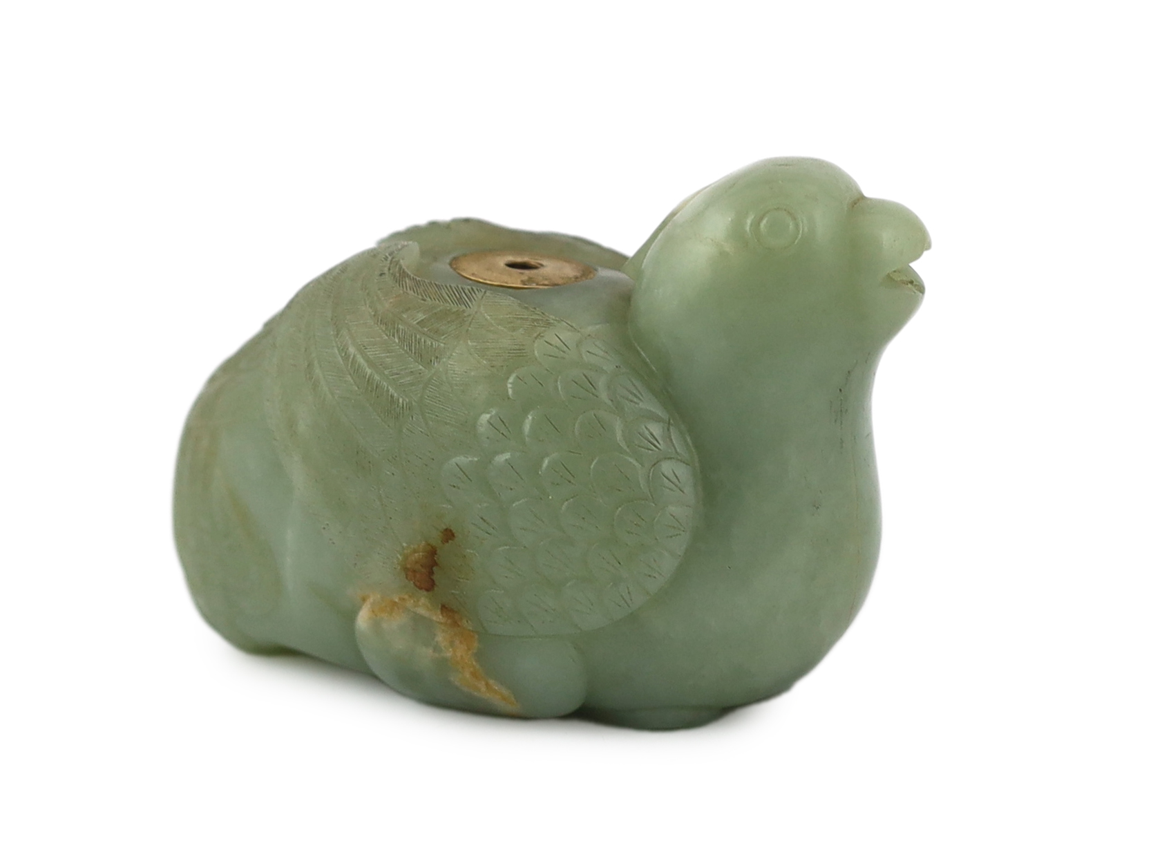 A Chinese celadon jade 'quail' waterdropper, 18th / 19th century